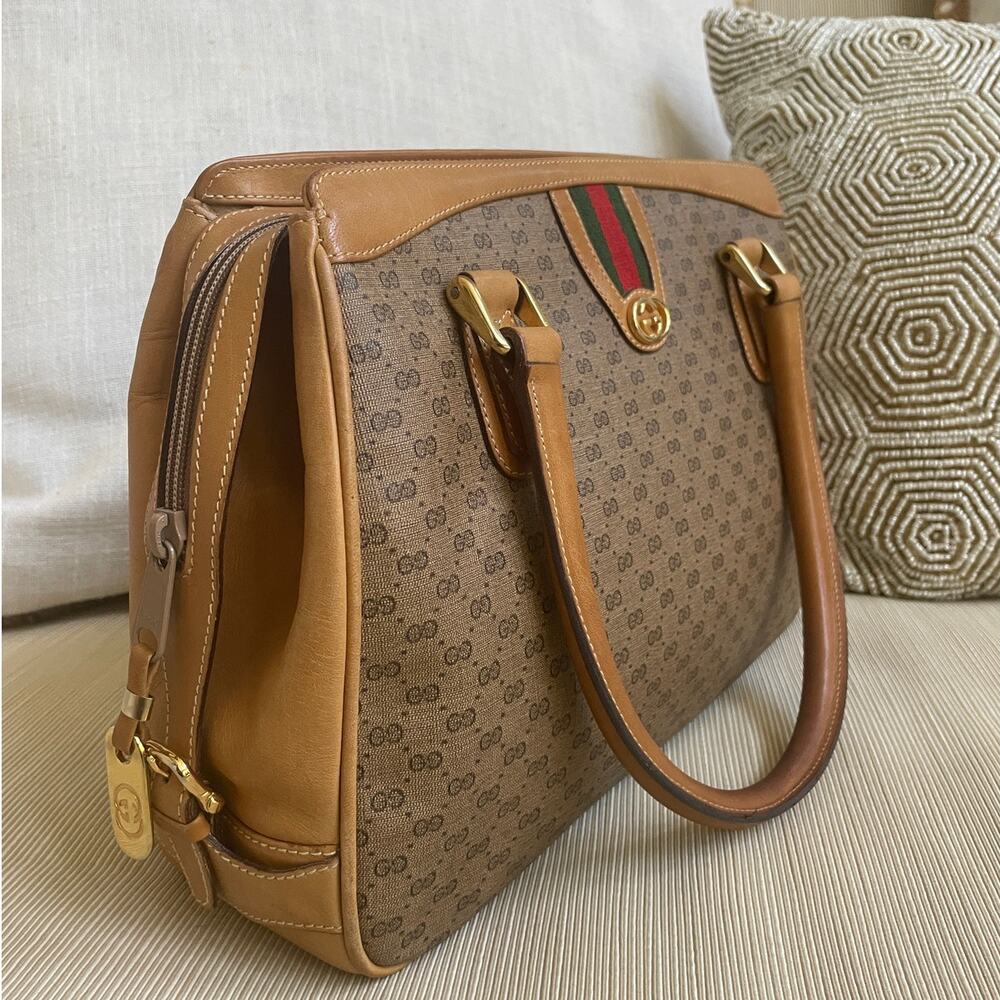Gucci Vintage Micro GG Canvas Satchel | Web Stripe, Knight Charm Rare - Picture 5 of 16